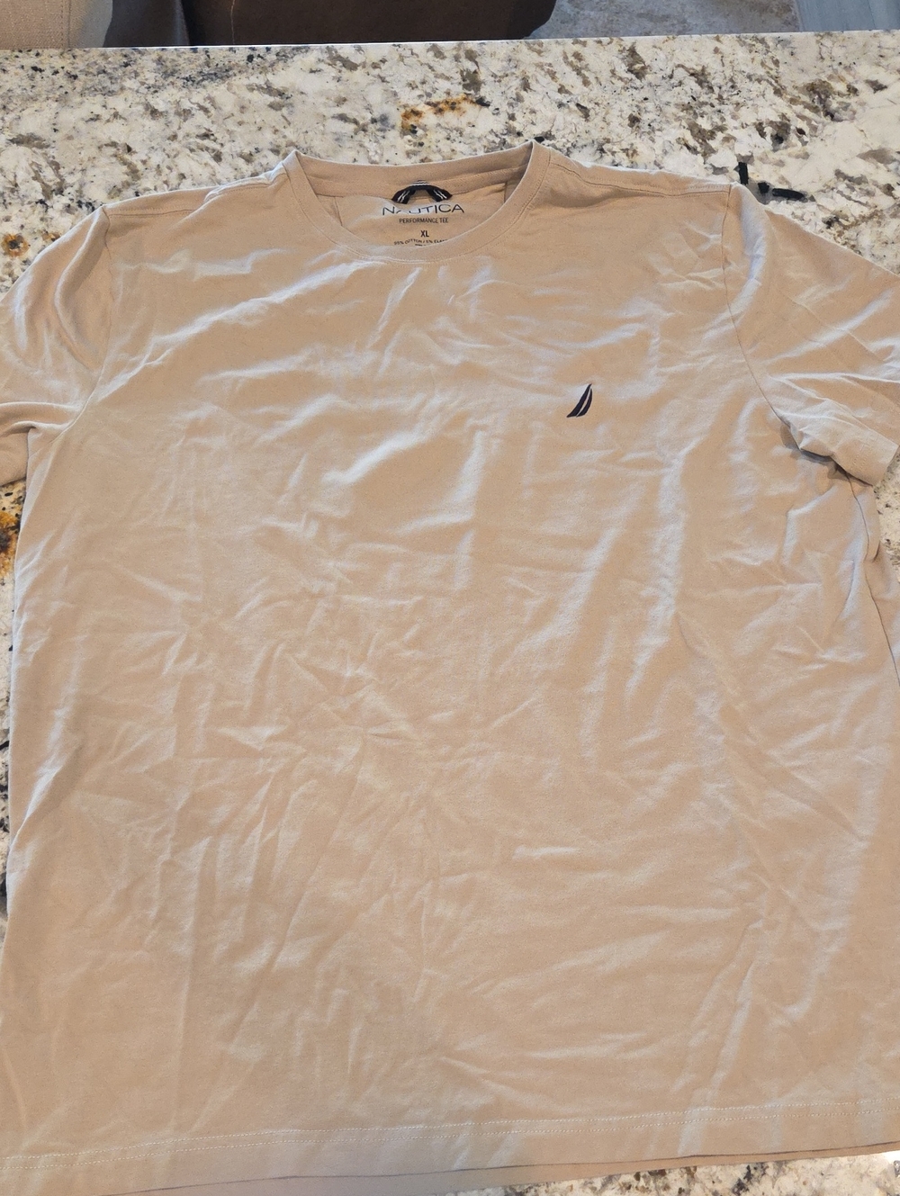 Nautica Men’s Crew Neck T-Shirt in Light Beige with Navy Logo XL